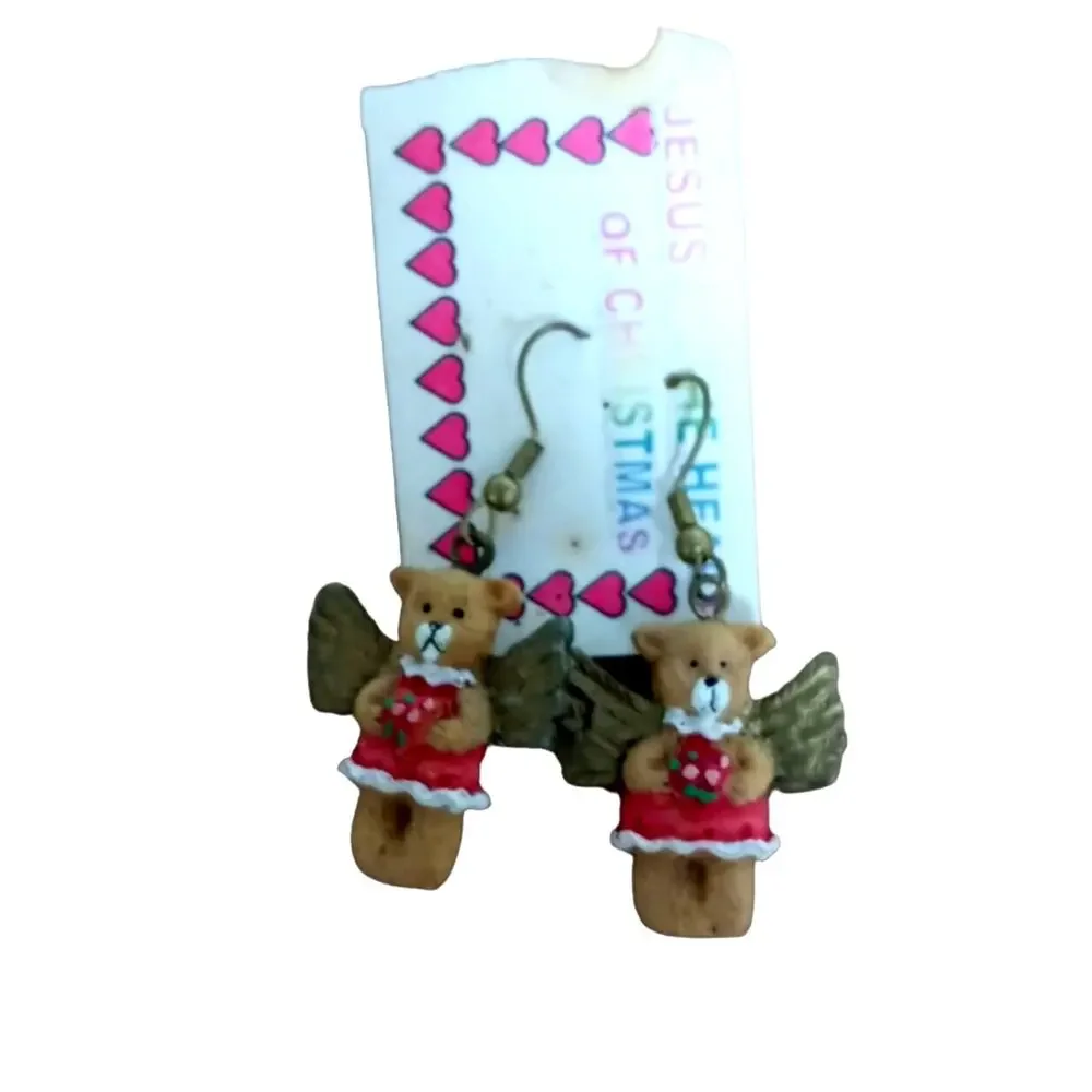 Christmas Holiday Jewelry Set Necklace Earrings Angel Bear Tree Pin Kitsch